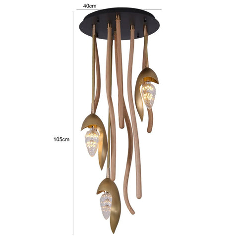 Sleek Three Light Solid Wood Pendant Lamp With Energy Saving Led Fixtures Postmodern Minimalist Hanging Drop Light showing 40cm diameter and 105cm height.