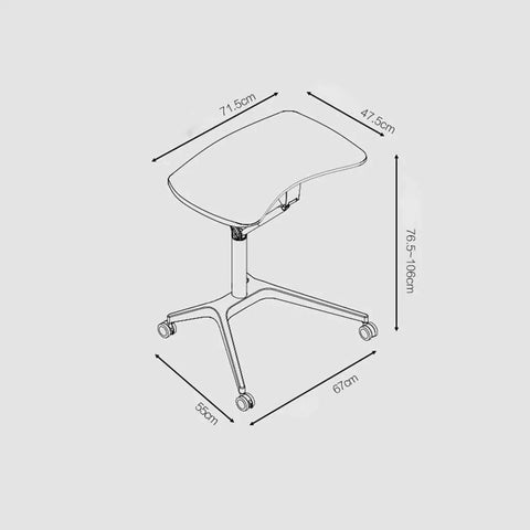 Zero Stress Height Adjustable Standing Desk With Smooth Roll Mobile Laptop Cart And Weight Bearing Pneumatic Lift For Relaxed Home Office Flex Setup White dimensions diagram showing adjustable height and casters.