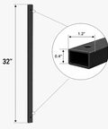 Heavy Duty Black Steel Deck Balusters 101 Pack 32 Inch Metal Railing Spindles For Porch Patio And Stairs No Sweat Assembly showing dimensions and profile.