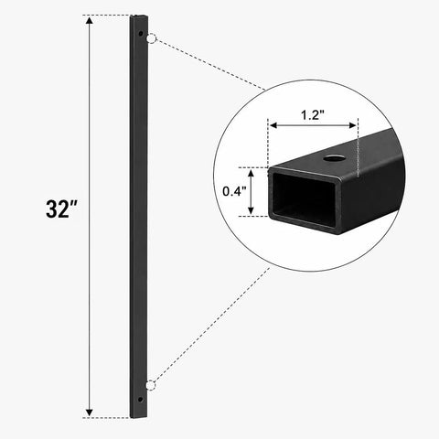 Heavy Duty Black Steel Deck Balusters 101 Pack 32 Inch Metal Railing Spindles For Porch Patio And Stairs No Sweat Assembly showing dimensions and profile.
