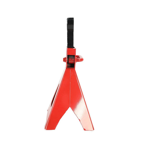 Side view of a 6 Ton Heavy Duty Automotive Jack Stands Pair For Garages And Shops, Steel Car Lifting Stands, red, with adjustable height.