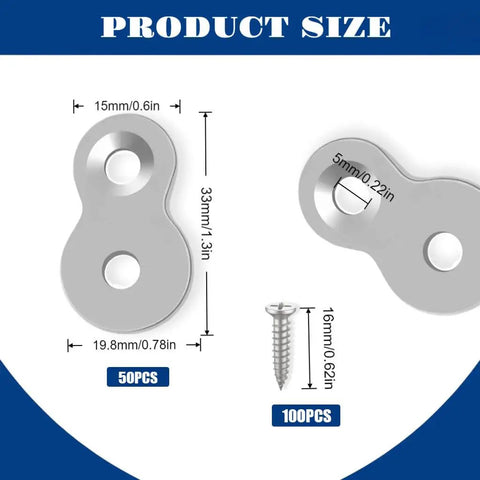 Heavy Duty Figure 8 Fasteners Set With Screws For Desk And Table Top Connectors 12 Gauge Zinc Plated Steel size dimensions