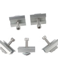 Five Pack Aluminum Solar Panel Mounting Brackets showing adjustable horizontal and vertical rails, 35mm fit, metal finish.