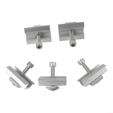 Five Pack Aluminum Solar Panel Mounting Brackets showing adjustable horizontal and vertical rails, 35mm fit, metal finish.