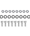 RC motor mounting hardware set in aluminum alloy: screws, washers, and nuts for small RC aircraft