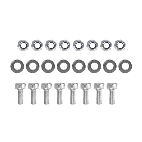 RC motor mounting hardware set in aluminum alloy: screws, washers, and nuts for small RC aircraft