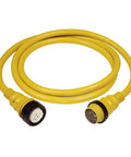 Heavy Duty Marine Power Cordset 50 Amp 125 Volt 75 Foot Yellow Watertight RV Generator Extension Cable with molded plugs.