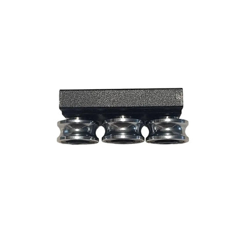 V400 3D Printer Pulley Kit With Ball Bearing Sliders And Guide Rollers in aluminum showing top view
