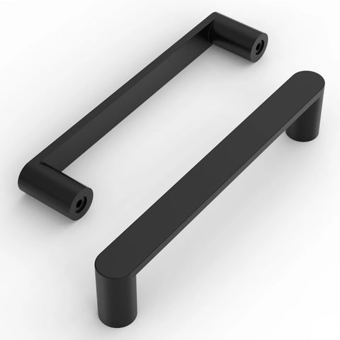 10 Pack Matte Black 5 Inch Hole Center Kitchen Cabinet Pulls ZH0005MB Modern Hardware, two black pulls on white background