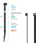 Image of 12 Inch UV Resistant Zip Ties, 1200 Pcs, 75 Lbs Tensile Strength, Premium Self Locking Cable Ties For Indoor And Outdoor Use.