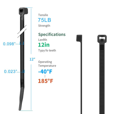 Image of 12 Inch UV Resistant Zip Ties, 1200 Pcs, 75 Lbs Tensile Strength, Premium Self Locking Cable Ties For Indoor And Outdoor Use.