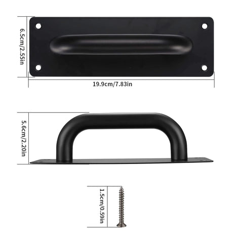 Front view of Beefy Heavy Duty Sliding Door Pulls and Push Plate Handles for Kitchen Cabinets and Barn Doors, 199x65mm, black alloy steel with screw.