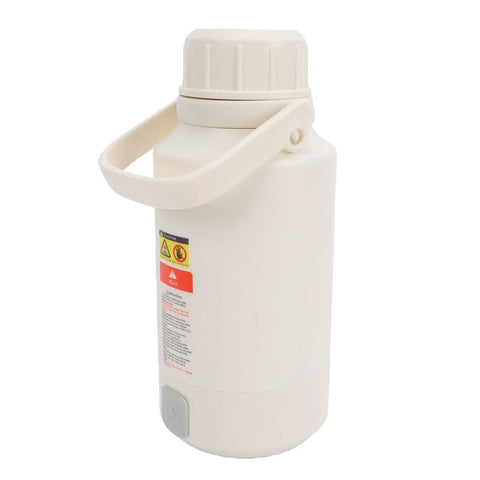 Portable Electric Water Boiler Kettle Slick One Liter with handle and safety label, designed for travel and quick hot water access.