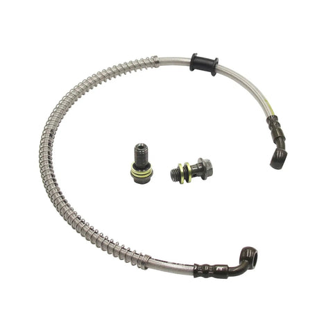Heavy Duty Stainless Braided Hydraulic Brake Hose Line 550mm 21.6 Inches with M10 Banjo Bolts Two Angles 28 Degree and 90 Degree