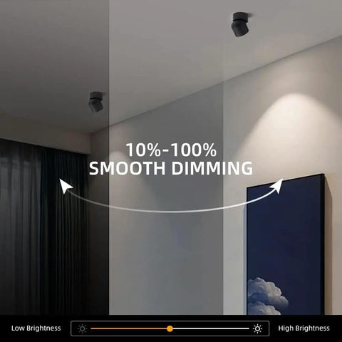 2 Pack LED COB Adjustable Ceiling Spotlight Surface Mounted 7W 3000K Warm White Black Aluminum Spotlight in a dimmable setting