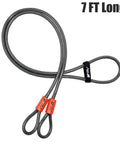 Heavy Duty Security Cable Lock With Loops 10mm Braided Steel Weatherproof and Cut Resistant Wire Cable, 7ft length, shown.