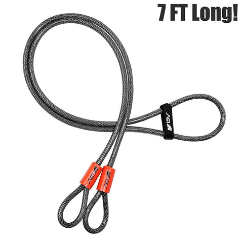 Heavy Duty Security Cable Lock With Loops 10mm Braided Steel Weatherproof and Cut Resistant Wire Cable, 7ft length, shown.