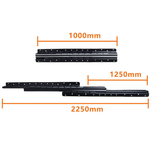Beefy Heavy Duty Drawer Slides With Ball Bearings Full Extension Steel Guides For 130 Kg Load Pull Out Shelves in 1000mm and 1250mm sizes