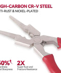 Close-up of Pro 8 Inch MIG Welding Pliers with Long Nose, Rust-Resistant, Anti-Slip Grip, Induction-Hardened Cutting Edge.