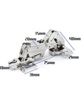No Squeak Soft Close Hydraulic Cabinet Hinge with detailed measurements and foldable quiet corner hinge design for frameless cupboards.