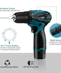 No Fuss Cordless Electric Drill And Screwdriver With 1.5Ah Lithium Battery Led Work Light Variable Speed Trigger ergonomic design and controls.