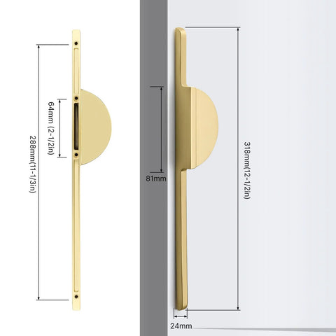 Brushed Gold Half Moon Door Pulls And Knob Set Two Pack Center To Center Eleven And One Third Inches Overall Length Twelve And A Half Inches Zinc Alloy Furniture Hardware scaled dimensions