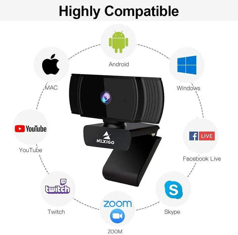 Solid 1080p Autofocus Webcam With Built In Mic For Laptop And Desktop, Smooth Streaming Computer Camera Over Usb compatible with multiple platforms.