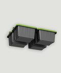 Garage Ceiling Tote Storage Rack With Adjustable Slide Rails For Four Bins mounted on ceiling, black finish, bins seen from below