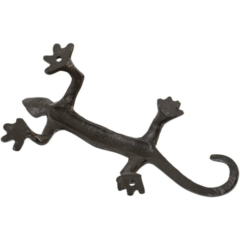 Gecko Shaped Door Pull Handles Set Of 2 In Rustic Dark Coffee Cast Iron, top view showcasing gecko design for interior doors.