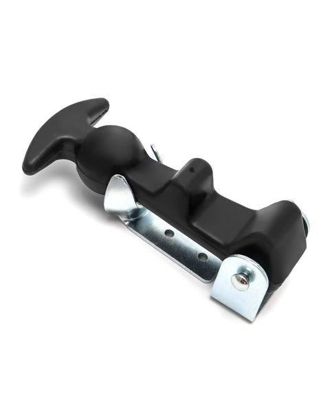 Rubber hood latch with T-handle, black, metal mounting plate for toolbox or vehicle hood
