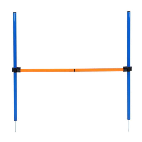 Dog Agility Travel Jump Set For Training And Fun Portable Detachable Hurdles featuring blue and orange bars