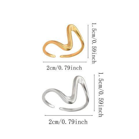 Irregular Curved Open Rings In Gold And Silver Stainless Steel Adjustable V Shape Band Jewelry For Women
