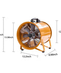 12 Inch Industrial Portable Air Blower Ventilator Delivers 3300 CFM High Velocity Airflow With 550W Motor For Rapid Extraction
