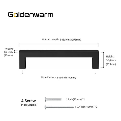 Dimensions of 30 Pack Matte Black Cabinet Pulls 6-1/4 Inch Square Bar Stainless Steel Handles For Kitchen Cupboards And Dressers