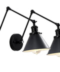 Swing Arm Wall Lamp Set Of 2, Adjustable Black Wall Sconce Hardwired, Modern Industrial Task Lighting For Living Room And Bedroom