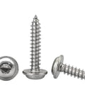 M4x8Mm 304 Stainless Steel Torx Pan Head With Washer Self Tapping Screws Pack Of 50 showing three screws with washer heads.