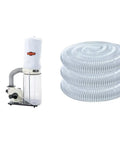 Hella Solid Two Horsepower Dust Collector Providing Strong Suction Paired With Clear Heavy Duty Pvc Hose Bundle Includes Four Inch By Twenty Foot Flexible Tubing For Workshop with flexible tubing.