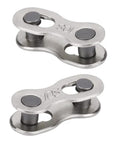 Close-up of silver quick link connectors, part of Bike Chain Repair Tool Kit With Link Pliers And Five Pairs Quick Link Connectors For 10 Speed Chains Reusable Missing Link Buckles Durable MTB Road And BMX On The Go Maintenance Gear