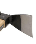 Close-up of Forged Garden Hoe And Cultivator Hand Tiller From Classic Japanese Craftsmanship, steel blade and wood handle visible