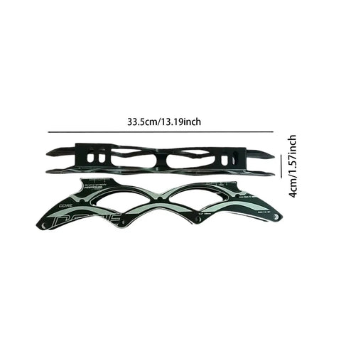Inline Skate Frame Replacement Two Piece Alloy Frames For 4x110 Wheels Parts Maintenance And Upgrade Shred Ready Durable Aluminum Alloy Construction For Tough Smooth Reliable Riding, shown with measurements