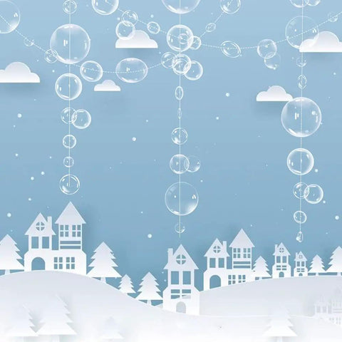 White Bubble Garland Set 26.4 Feet Of Transparent PVC Bubbles For Mermaid Ocean Party Decor with small town cutouts