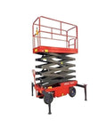 Heavy Duty Fully Automatic Electric Scissor Lift Table Mobile Hydraulic Platform Four Meter Rise, red, industrial use.