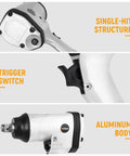 3/4 Inch Air Impact Wrench 13 Piece Kit High Torque Pneumatic Gun 610 Nm Heavy Duty Auto Tool With Complete Socket Set showing single-hit structure and aluminum body.