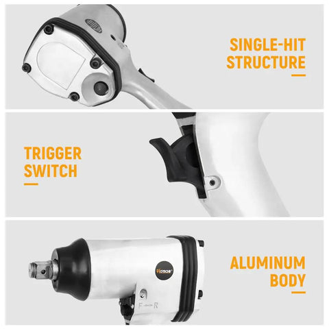 3/4 Inch Air Impact Wrench 13 Piece Kit High Torque Pneumatic Gun 610 Nm Heavy Duty Auto Tool With Complete Socket Set showing single-hit structure and aluminum body.
