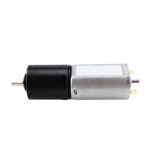 Slick Mini Dc Planetary Gear Motor Featuring Carbon Brushes And A 20Mm Shaft, side view showing compact design and connector pins.