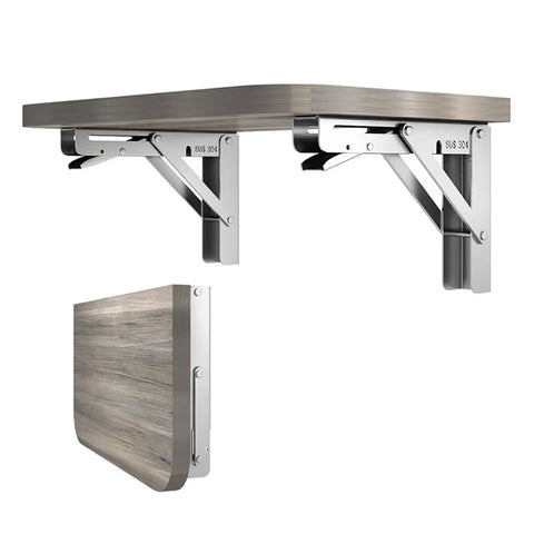 Stainless Steel Triangular Shelf Brackets Set Of 2 Heavy Duty Adjustable Wall Mount Bench Table Support with wood shelf example