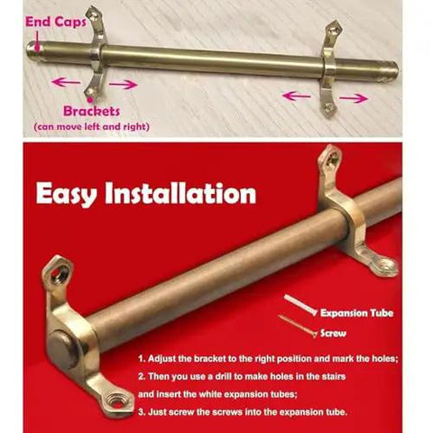 Solid Brass Adjustable Stair Runner Rods Kit With Non Slip Bar For Elegant Carpet Runners, Includes Brackets Screws End Caps For Home Or Business Decor, 50-100 cm