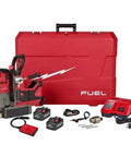 Pro Grade Beefy Cordless Lineman Magnetic Drill Kit Featuring Self Powered Magnet Base And Killer One Half Inch Annular Cutter Capacity For Rugged Sites And No Hassle Operation with battery and charger.