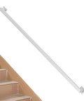 Rock Solid Eight Point Two Foot Modern Wrought Iron Grab Rail With Heavy Duty Wall Mount Brackets Smooth White Finish on stairs.