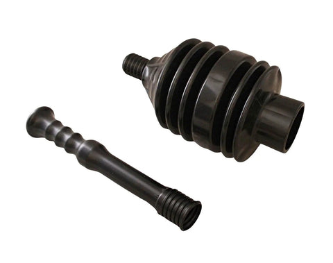 Heavy Duty Accordion Plunger That Nukes Stubborn Blockages Fast In Toilets Sinks Tubs And Showers With A Rock Solid Airtight Seal For Quick Drain Clearing Zero Mess Included Matte Black with pipe attachment.